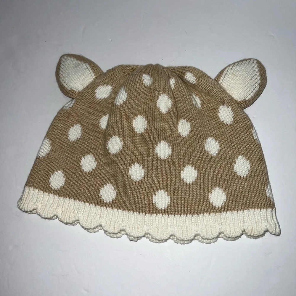 Tan and White Polka Dot Kids Beanie